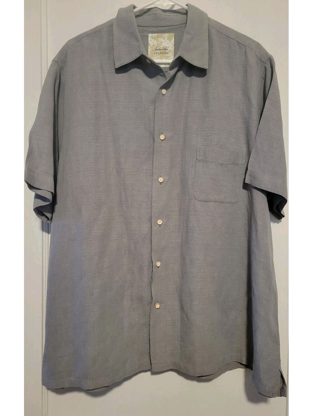 Tasso Elba Island Shirt Mens XXL Gray Silk Linen Button Up Short Sleeve Clubwear